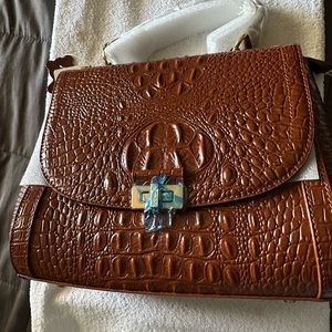 Monaco Brown Crocodile Embossed Genuine Leather Tote Bag